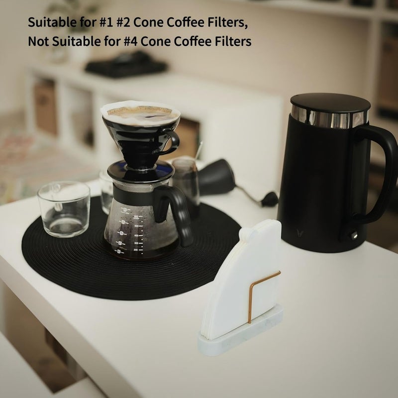UISWAM Coffee Filter Holder for Counter, Coffee Filter Storage Container for Cone Paper Filters Size #01 ＆ #02, Marble Base with Non-Slip Pad (White) - Image 4